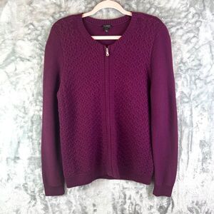 Talbots Large Cashmere Wool Cotton Cable Knit Cardigan Full Zip Berry Cozy Heavy